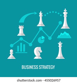 Business strategy with chess flat vector concept. Chess strategy for business, illustration infographic and plan strategy