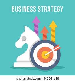 Business strategy. Chess knight, target, arrow, growth arrows icons set. Modern flat design concept for web banners, web sites, printed materials, infographics. Creative colorful vector illustration