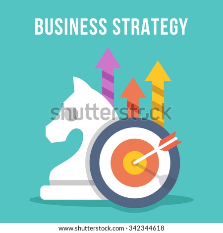 Business strategy. Chess knight, target, arrow, growth arrows icons set. Modern flat design concept for web banners, web sites, printed materials, infographics. Creative colorful vector illustration