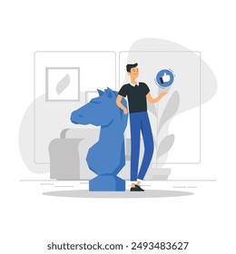 Business strategy composition with chess pieces, social strategy concept flat illustration
