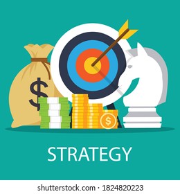 business strategy concept with chess with goals. Achievement to success. business and finance concept. investment target money management. vector illustration in flat style modern design. 