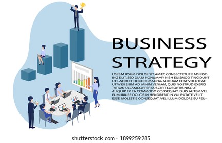 Business strategy concept. Consulting team meeting with other department about improve and development our company. Joint teamwork analysis planning model. Vector illustration.