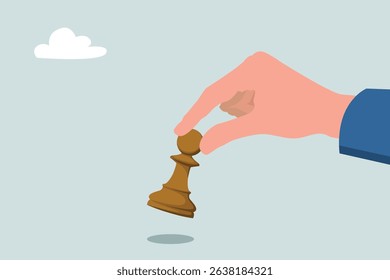 Business strategy concept with hands moving pawns. Illustration of business strategy victory metaphor.