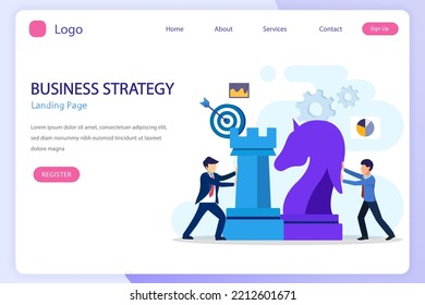 Business strategy concept, People are planning, team metaphor, Target achievement, Strategic and tactics chess pieces. Flat vector template