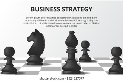 Business strategy concept. Plan tactical for positioning career. black pawn, bishop, horse chess on the chessboard. Solution for success goal target.