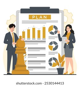 Business strategy concept planning  Businessman and businesswoman Leadership Target vector illustration