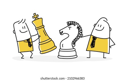 Business strategy concept with stick figures. Doodle style. Vector illustration.