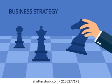 Business strategy concept vector illustration. Chess playing game.