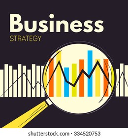 Business strategy. Creative background with magnifier, statistics 
