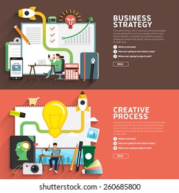 Business strategy and creative process by flat design.Vector illustrate for use in layout design.