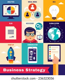Business strategy and creative process. Vector set of design elements and icons for web design