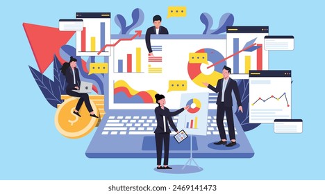Business strategy digital marketing plan discussion illustration