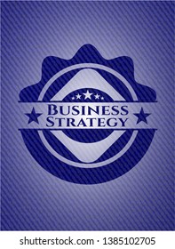 Business Strategy emblem with jean texture. Vector Illustration. Detailed.
