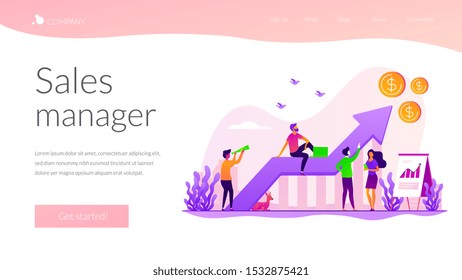 Business strategy, financial analytics. Profit increasing. Sales growth, sales manager, accounting, sales promotion and operations concept. Website homepage header landing web page template.