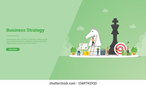 business strategy for financial company with team people and pawn chess for website template or landing homepage - vector