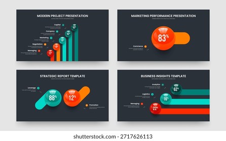 Business Strategy Five One Two Three Element Graph Slideshow Design Vector Illustration Bundle. Digital Planning 5 1 2 3 Step Diagram Slide Template Set.
