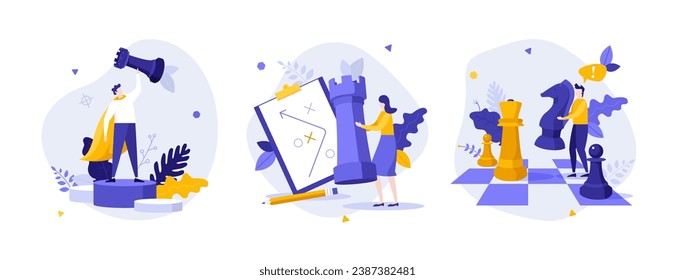 Business strategy flat concept vector illustrations set. Success planning cartoon composition. Victory and leadership in commerce creative idea for website, mobile, presentation