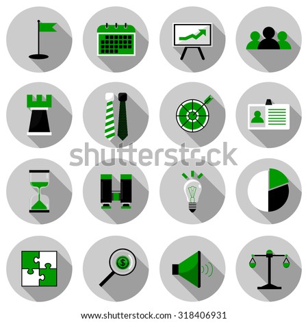business & strategy flat icon set vector illustration design with long shadow isolated on white background. for web and mobile application