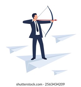 Business Strategy and Focus Concept – Archer Aiming While Standing on Paper Planes