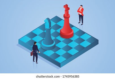 Business strategy, business game, two businessmen playing chess