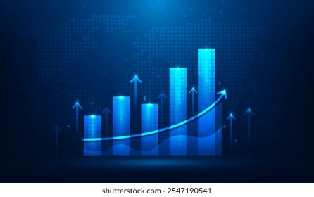 business strategy graph stock market growth finance increase. vector illustration fantastic technology. arrow up forward investment.