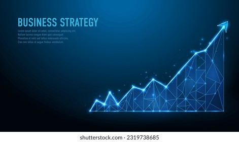 Business strategy growth digital technology. Stock trading. Digital graph chart increase. Business on successful. Low poly diagram wireframe.