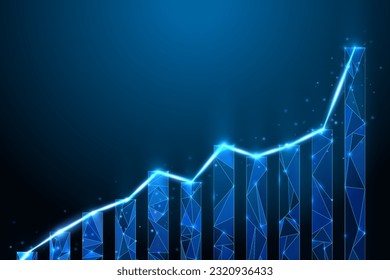 Business strategy growth digital technology. Stock trading. Digital graph chart increase. Business on successful. Low poly diagram wireframe.