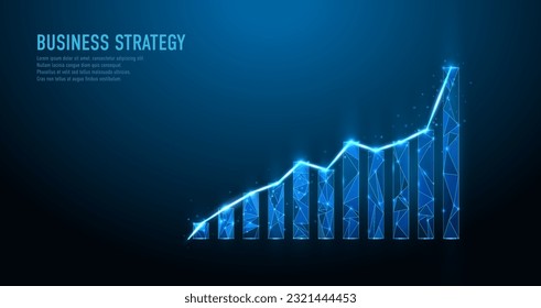 Business strategy growth digital technology. Stock trading. Digital graph chart increase. Business on successful. Low poly diagram wireframe.