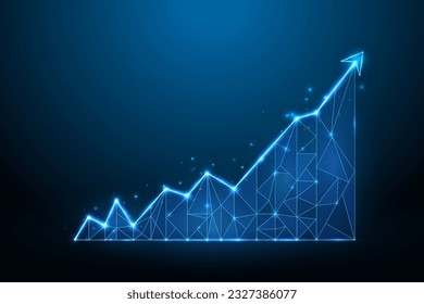 Business strategy growth digital technology. Stock trading. Digital graph chart increase. Business on successful. Low poly diagram wireframe.