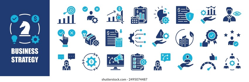 Business Strategy icon collection set. Containing design, strategy, business, management, discussion, marketing, and more. Solid vector icons collection.	