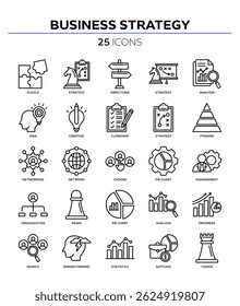 Business strategy icon collection set. Containing business, planning, strategy, strategic plan, brainstorming, analysis, statistics icon. Simple line vector.