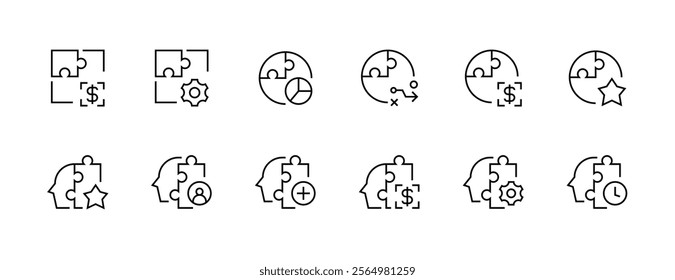 Business strategy icon collection. Time management, strategy, focus, success, jigsaw, progress, teamwork and more. Editable stroke. Pixel Perfect. Grid base 32px.