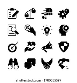 business strategy icon set collection glyph style design