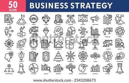 Business Strategy Icon Set Collection. Simple Line Vector