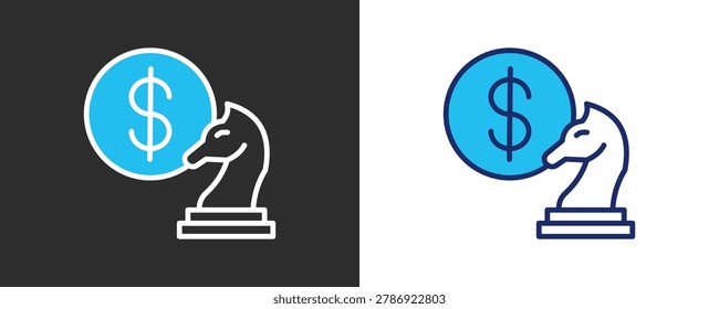 Business Strategy Icon Set, Colored Outline Vector Illustration
