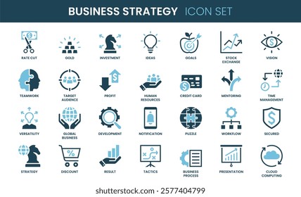 Business Strategy icon set. Duotone and glyph style.