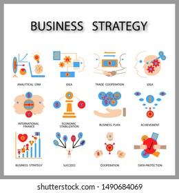 Business Strategy icon set isolated on white background for web design