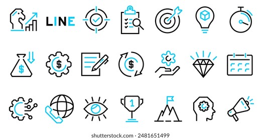 Conjunto de iconos de negocio y estrategia. Estilo lineal.