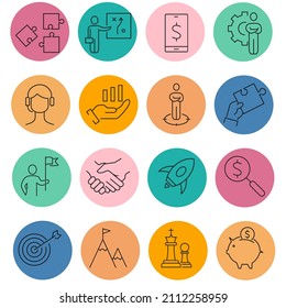 Juego de iconos de Estrategia de negocio . Business Strategy pack vectoriales para web infográfica. con color de tendencia