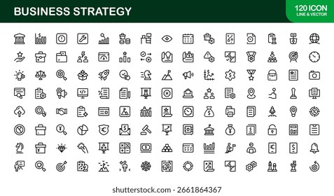 Business Strategy Icon Set in Vector Style Featuring Planning, Growth, Vision, and Success Concepts