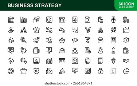 Business Strategy Icon Set in Vector Style Featuring Planning, Growth, Vision, and Success Concepts