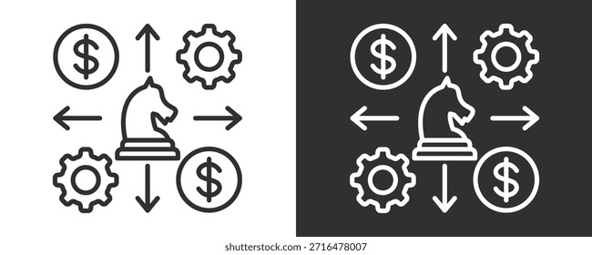 Colección De Vector Del Conjunto Del Icono De La Estrategia Del Negocio Aislada En Blanco Y Negro