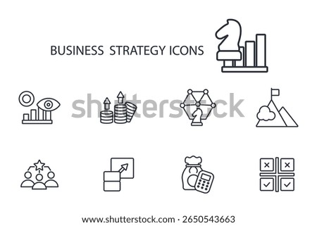 business strategy icon set.vector.Editable stroke.linear style sign for use web design,logo.Symbol illustration.