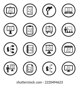 Business Strategy Icons. Black Flat Design In Circle. Vector Illustration.