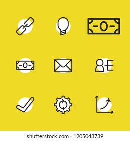 Business strategy icons set with check, statistic and lightbulb elements. Set of business strategy icons and approve concept. Editable vector elements for logo app UI design.
