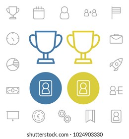 Business strategy icons set with collaboration, rocket and clock elements. Set of business strategy icons and infographic concept. Editable vector elements for logo app UI design.