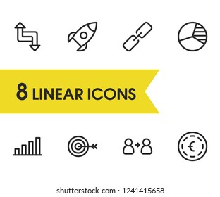 Business strategy icons set with collaboration, goal and rocket elements. Set of business strategy icons and hyperlink concept. Editable vector elements for logo app UI design.