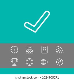Business strategy icons set with euro, check and cv elements. Set of business strategy icons and approve concept. Editable vector elements for logo app UI design.