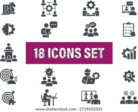Business Strategy Icons Set. Including Teamwork, leadership, technology, productivity, Management, 
leadership, development and more. Vector solid icons set