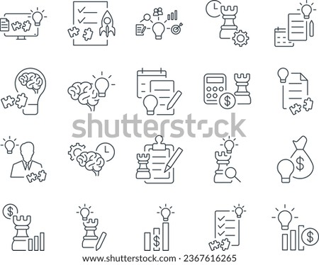 Business Strategy Icons Set. Plan, Development, Growth, Competitive. Editable Stroke. Simple Icons Vector Collection